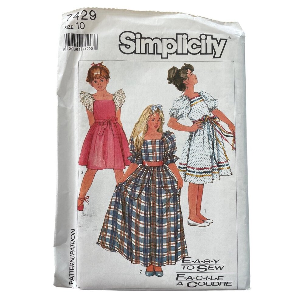 80s Simplicity 7429 Girls Pullover Dress Pattern Size 10 Easy To Sew Retro UNCUT